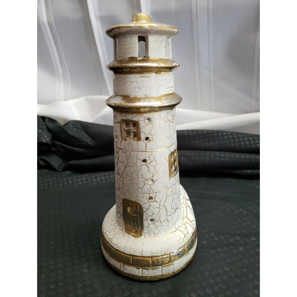 Ceramic Lighthouse Tea Light Candle Holder Nautical/Beach 8" Candle Holder